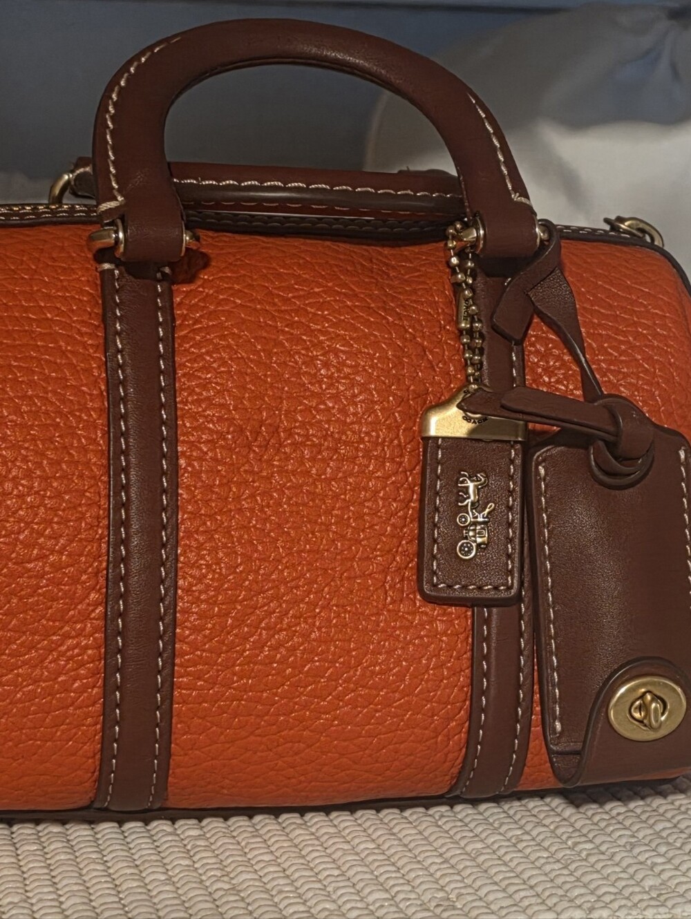 Coach Ruby Satchel 18, Pebbled Leather Mini Satchel in Orange/Brown
